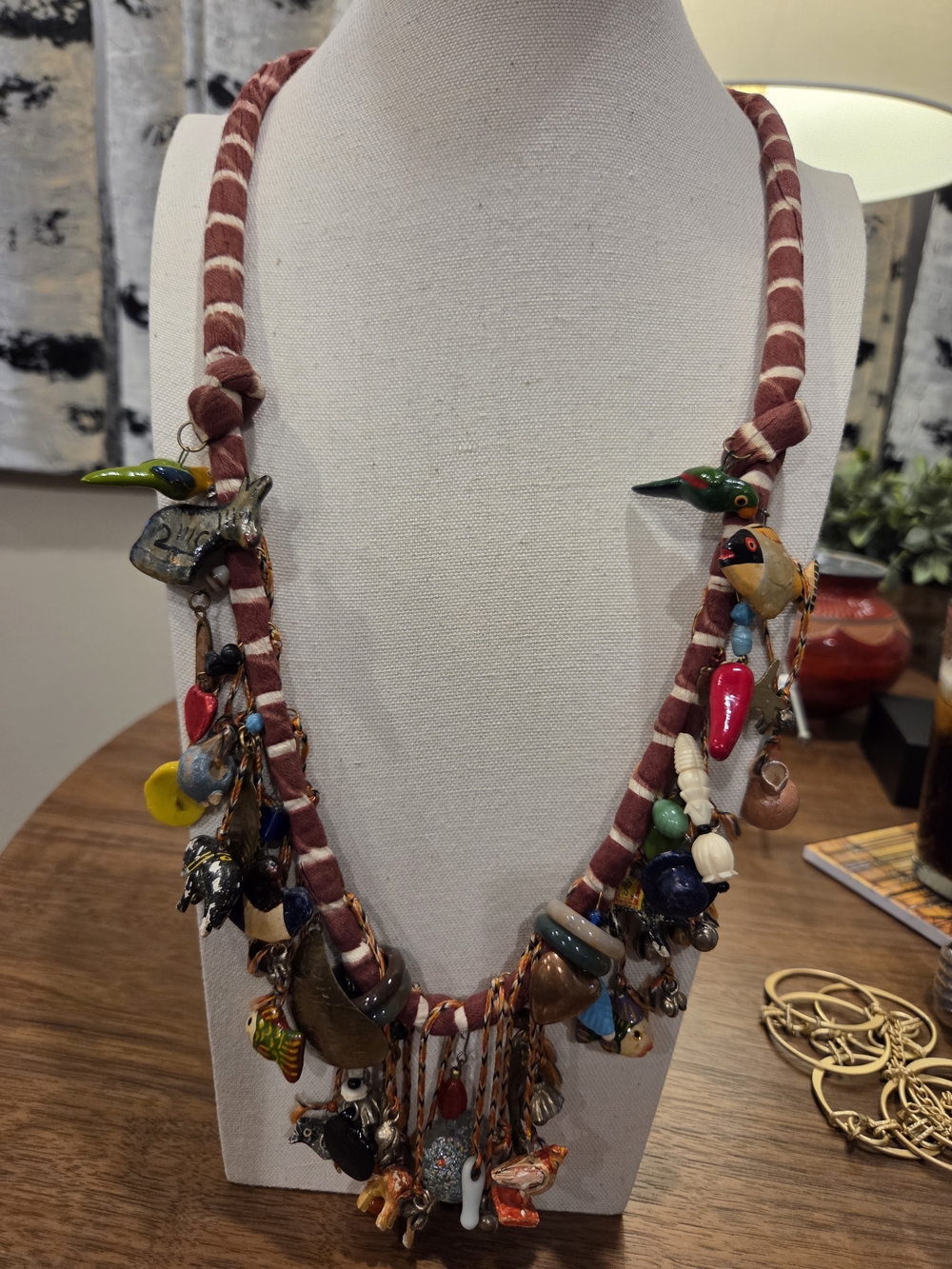 Handcrafted Multicolor Beaded Charm Necklace - Folk Art